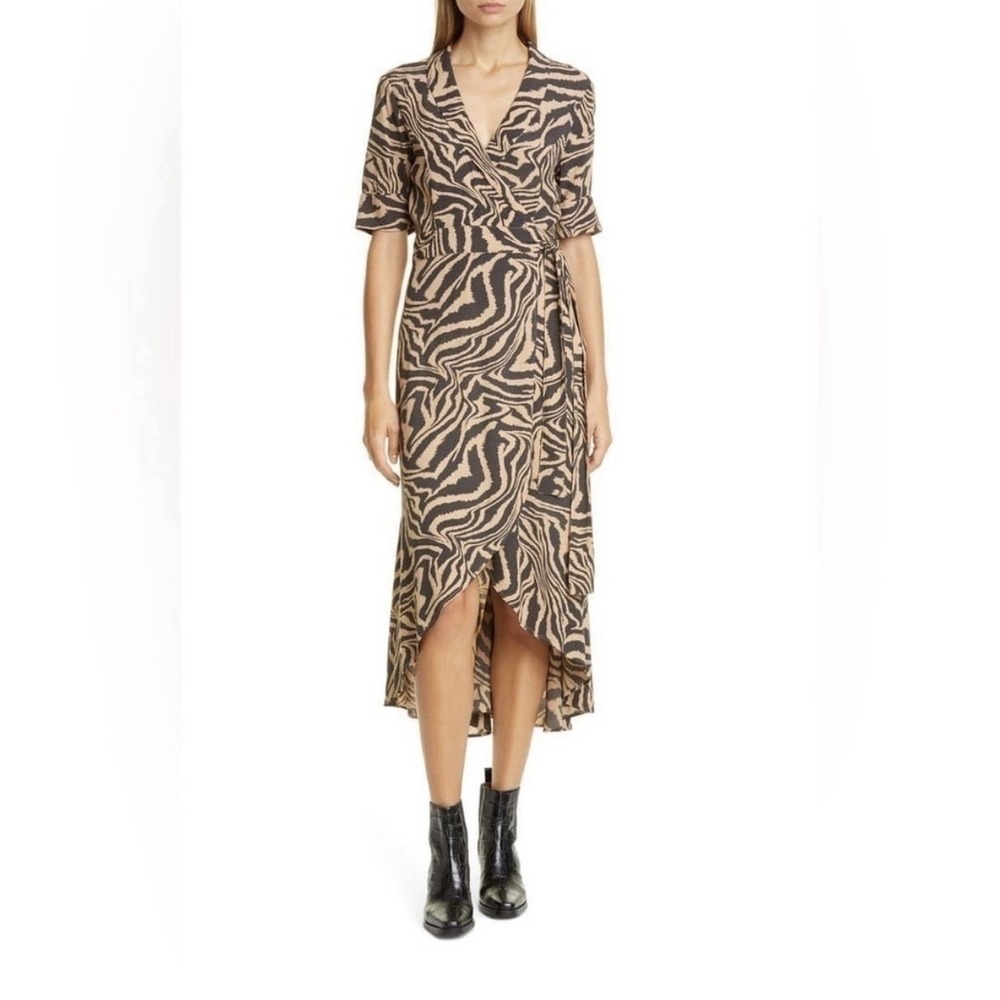 GANNI Animal Print Wrap Dress Sz 38 US 8